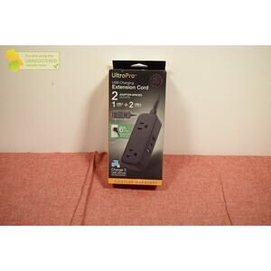 GE 2-Outlet Extension Cord 2 USB-A 1 USB-C 12W 6' Braided Black